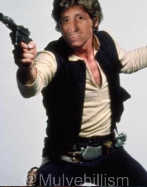 Tim's face composited onto a space smuggler character, blaster drawn.